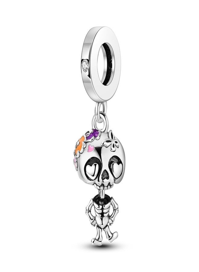 NARMO 925 Sterling Silver Charms for Pandora Bracelets Funny Dancing Skeleton Charm for Halloween - Image 1
